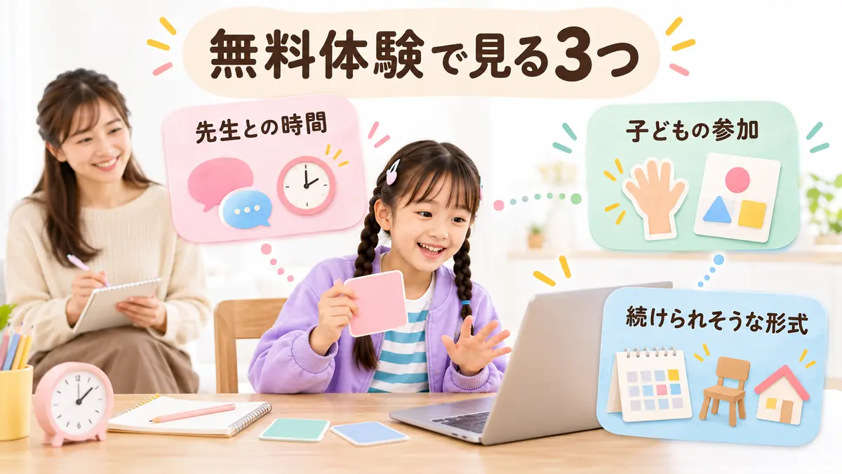 無料体験で先生との時間、子どもの参加、続けられそうな形式を見る