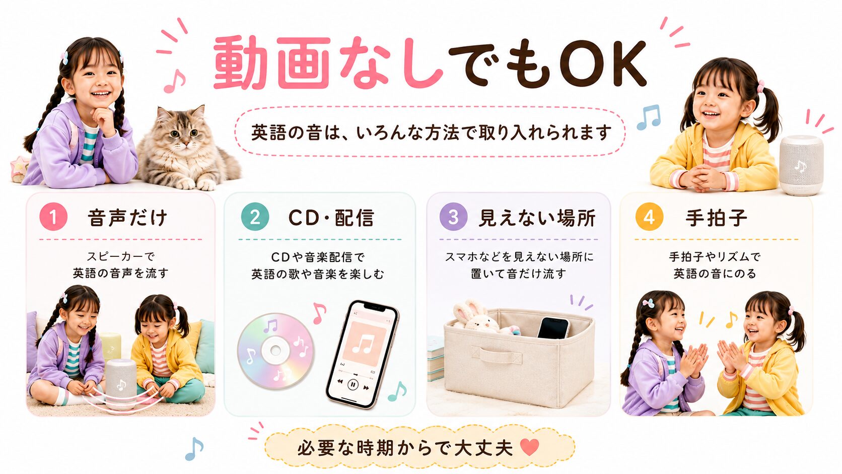 0歳のおうち英語で動画を見せず、音声・CD・配信・手拍子で英語に触れる方法