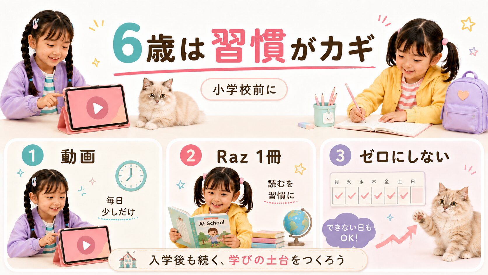 6歳のおうち英語で、動画・Raz1冊・ゼロにしない習慣を小学校前に作る図解