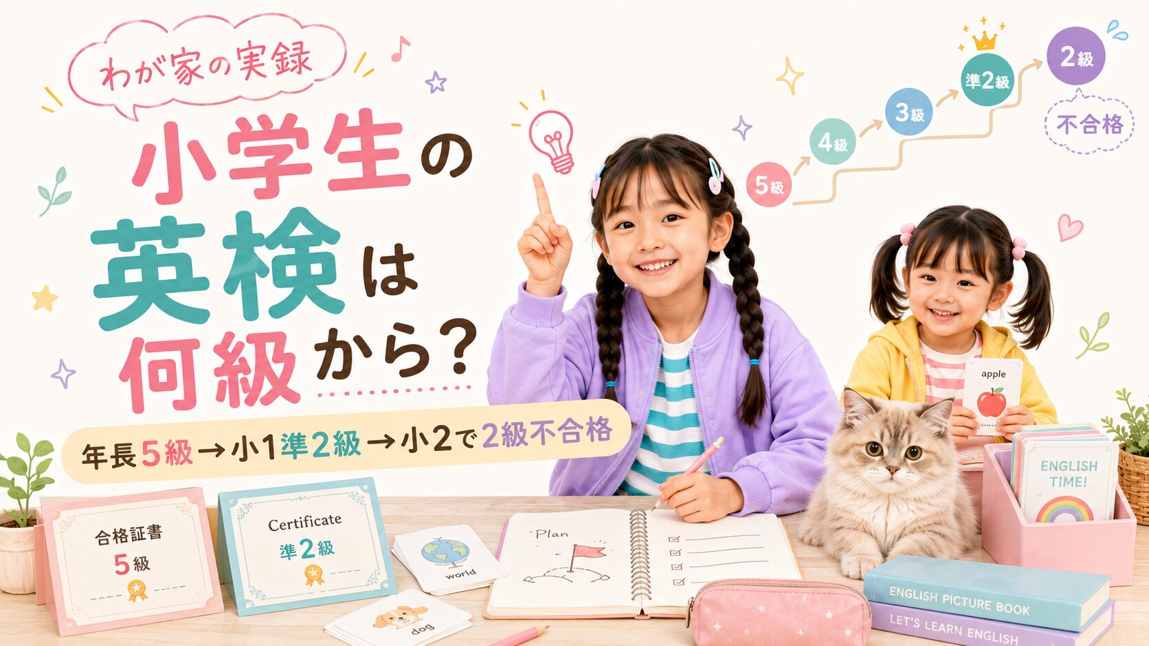 小学生の英検は何級から受けるか、年長5級から小2で2級不合格までの実体験を紹介