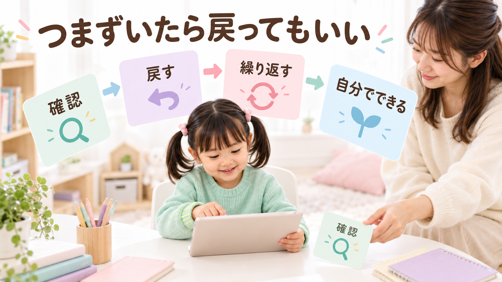 難しいときに理解度を確認し、レベルを戻して繰り返した流れ