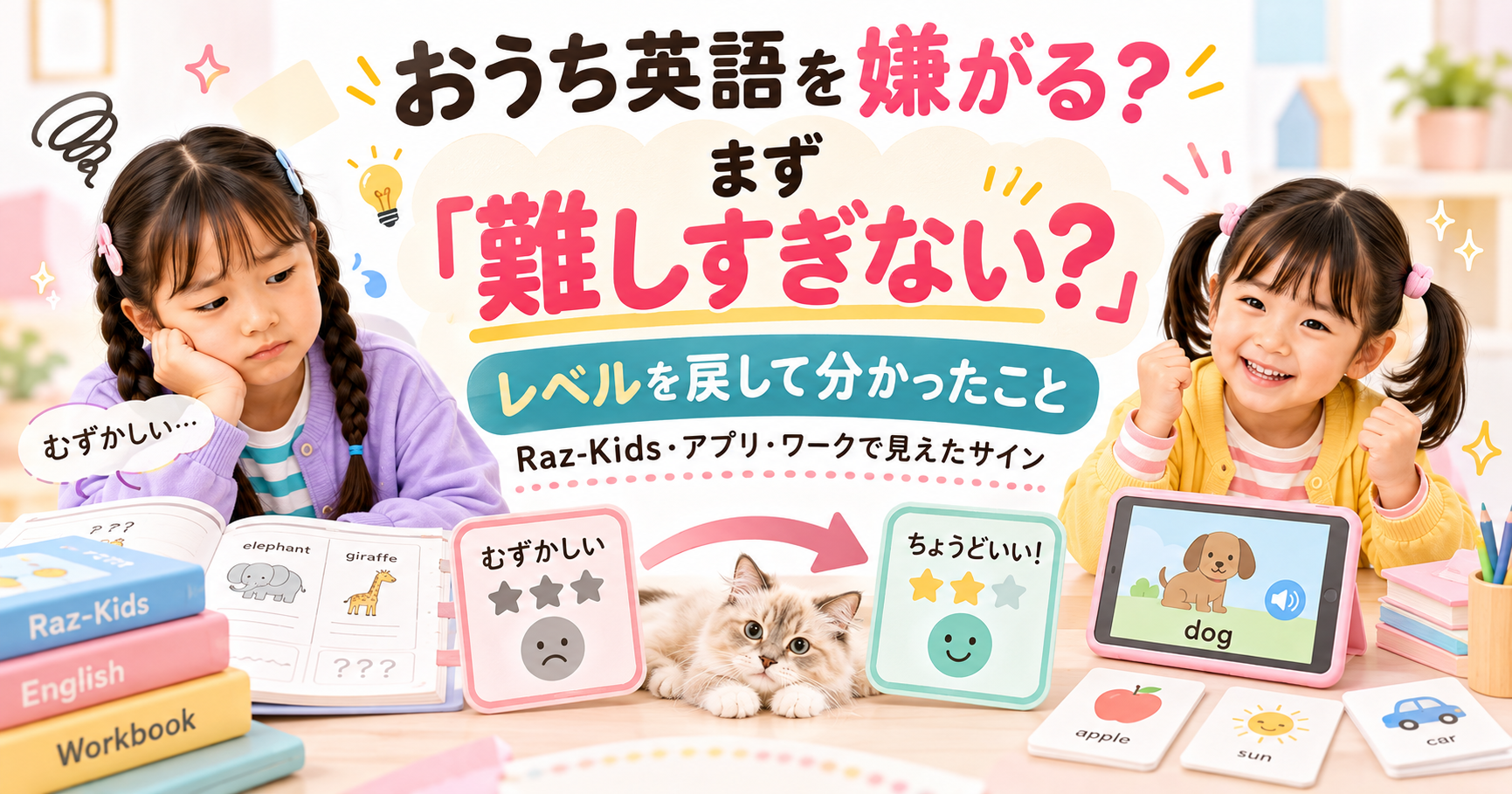 おうち英語を嫌がるときに教材の難しさを見直す姉妹