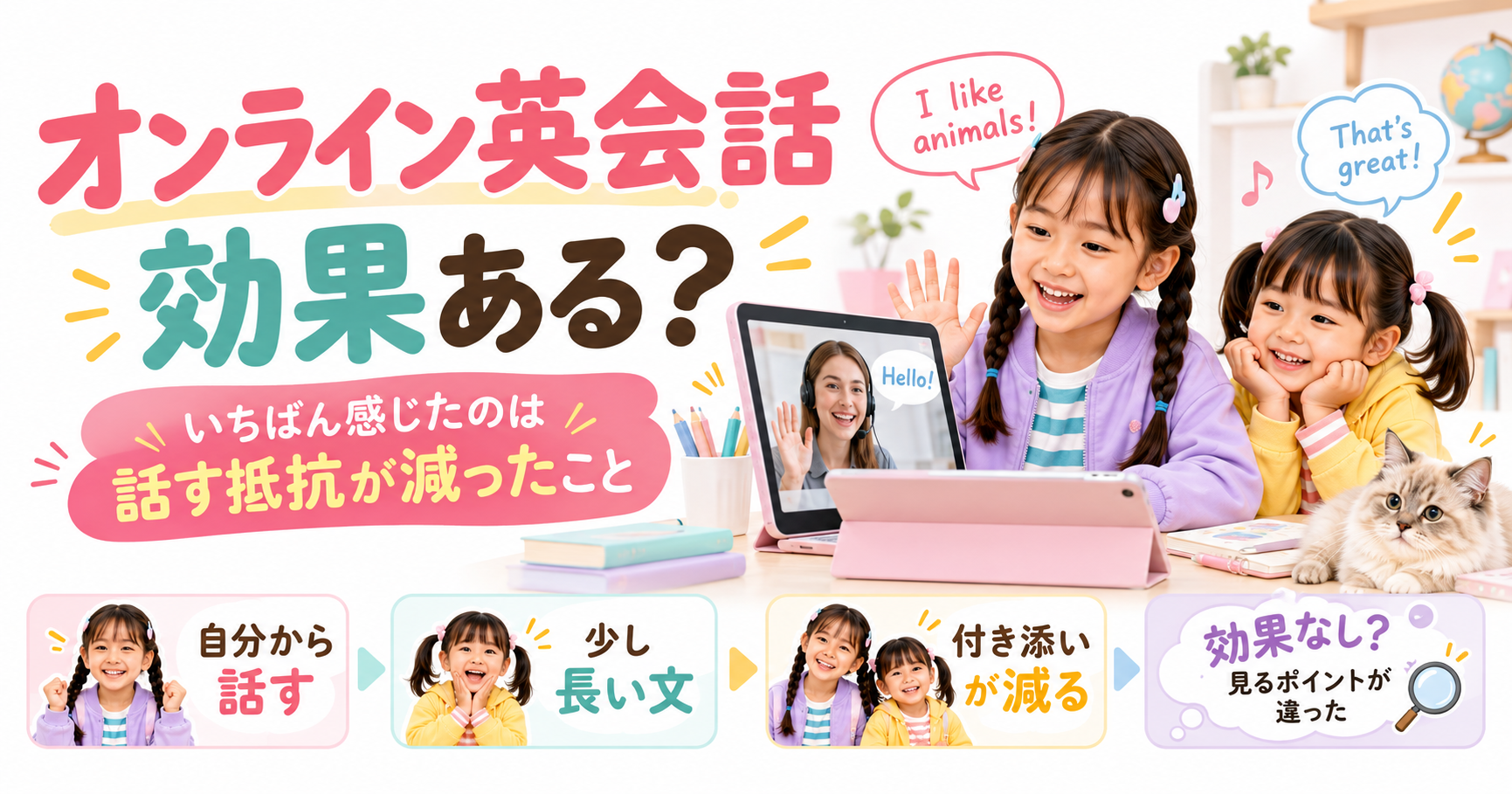 オンライン英会話を続けて変わったことを表す姉妹と会話ボード