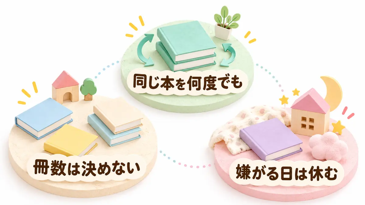 冊数を決めず、同じ本を繰り返し、嫌がる日は休んだ続け方